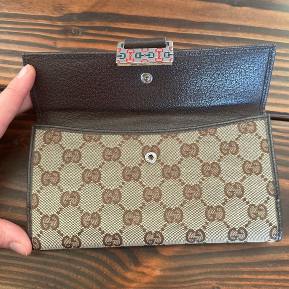 Gucci GG Supreme Sherry Brown Canvas Leather Long Wallet - Picture 3 of 13